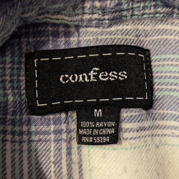 Confess Short Sleeve Blue & White Plaid Button Down Shirt Size Medium - Picture 9 of 10